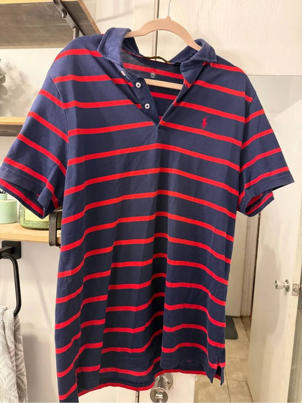 Polo by Ralph Lauren Navy with Red Stripes Classic Cotton Polo
